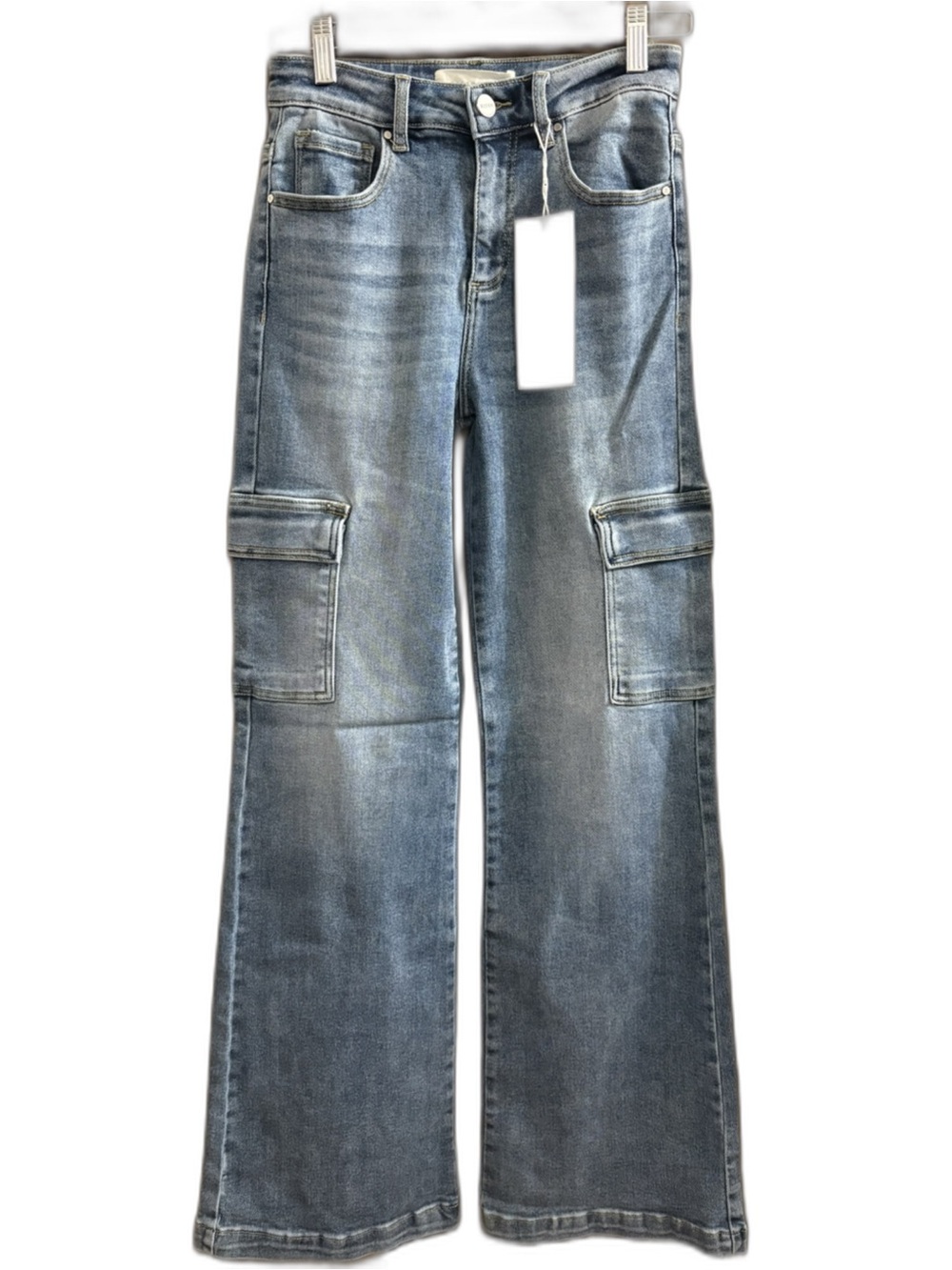 Risen High-Rise Wide-Leg Cargo Jeans size 1/25, 32.5” inseam